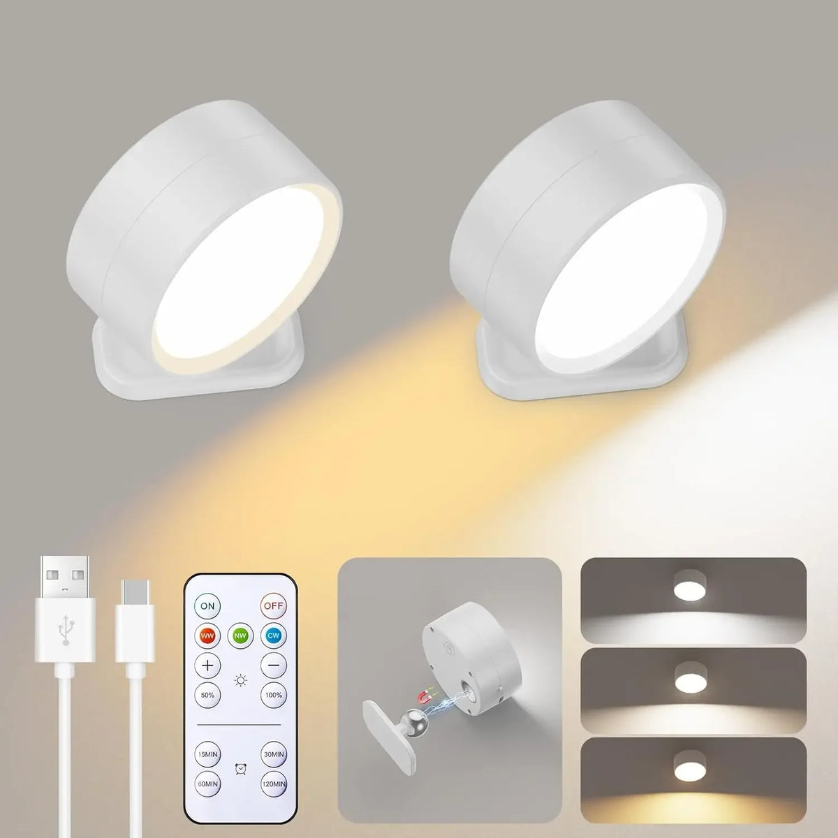 Spot LED rechargeable moderne blanc rond lisse télécommande adhésif aimant charge Type