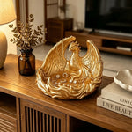 support bijoux forme phoenix rouge or noir relief plumes artisanal decoratif bracelets boucles doreilles