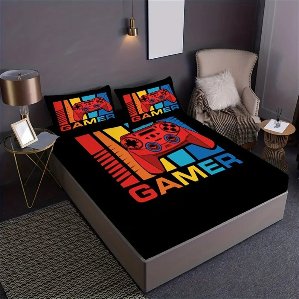 drap housse imprimé manette jeu gamer couleur vives lit full queen king pop art