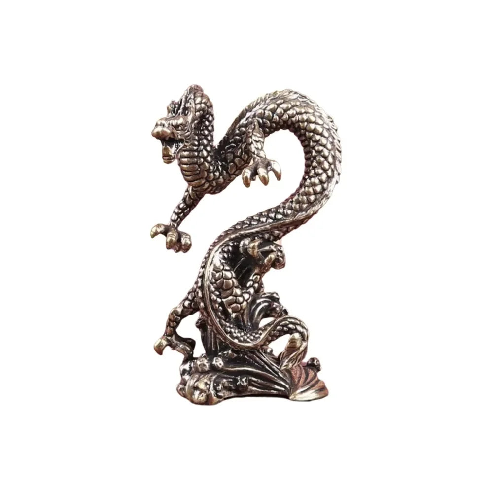 statuette dragon argenté écailles sculptural antique décor maison cadeau fête saison unique