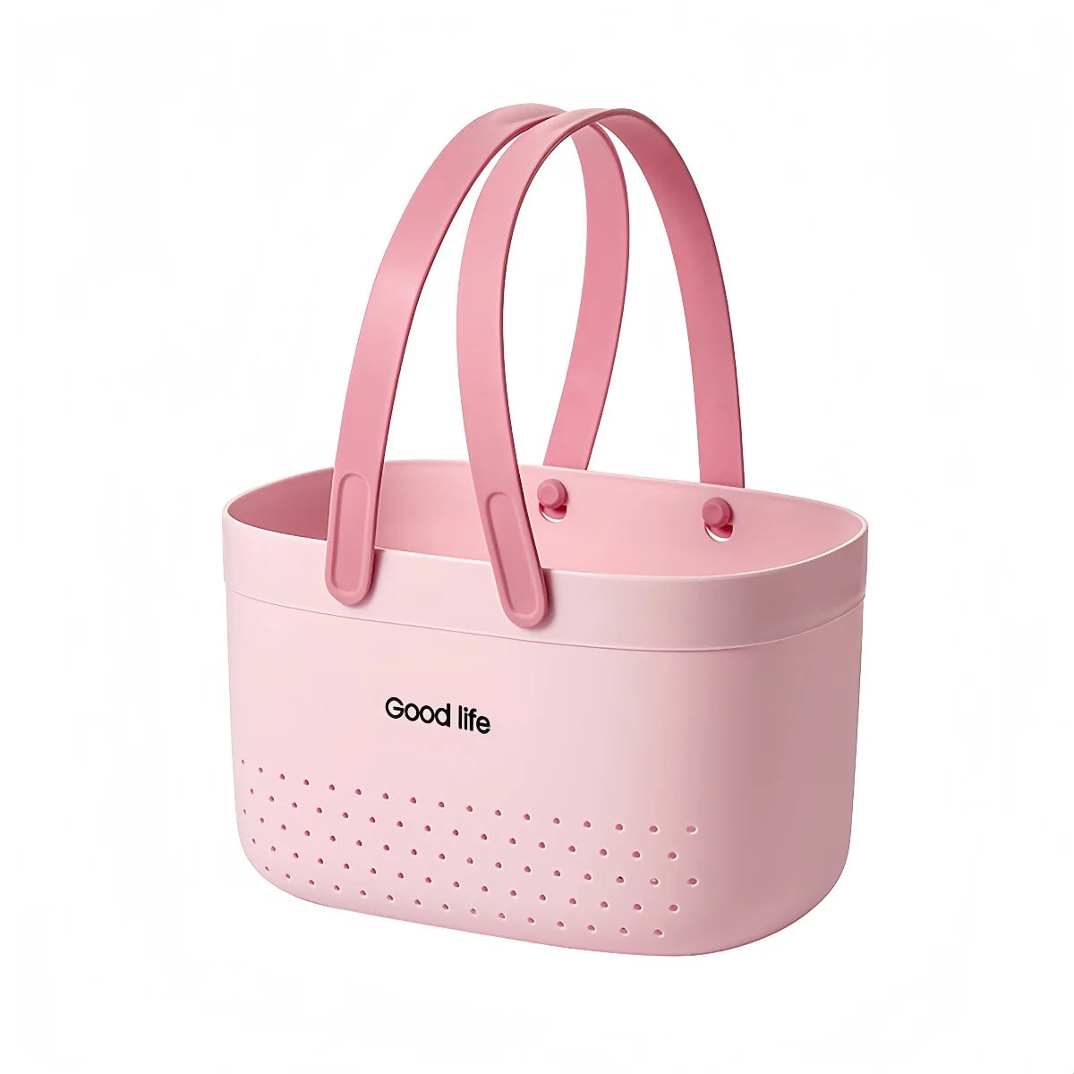 panier rangement salle bain blanc cassé gris rose poignées pliables petits trous moderne minimaliste