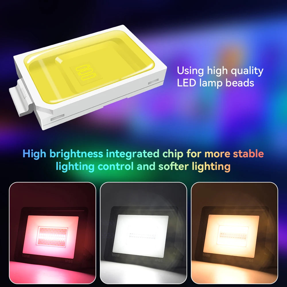 projecteur led ip66 rgb moderne télécommande tuya câble noir extérieur intérieur