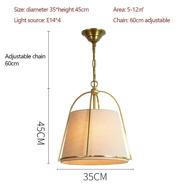 lampe suspendue moderne or beige tissu fin brillant éclairage led salon élégante cuivre poli