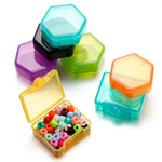 boîtes rangement hexagonnelles modernes transparentes clips colorées bleu noir vert orange violet rouge 42x46mm