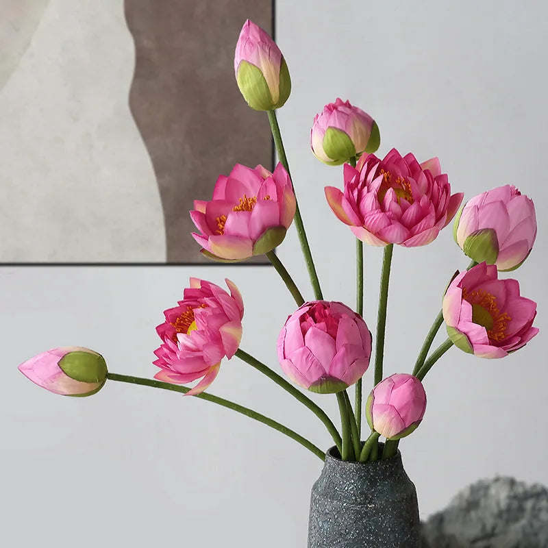 fleur lotus artificielle grande branche rose verte décoration mariage salon vase maison moderne