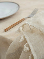 nappe table rectangle beige tissage apparent franges rustique minimalisteextérieur intérieurversible polyester
