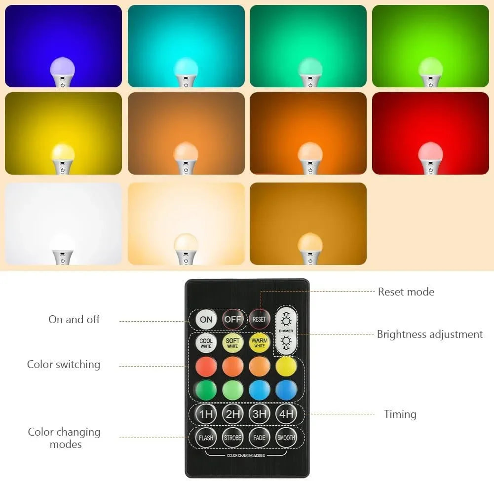 ampoule led rechargeable e27 rgb blanc moderne annuaire suspension commandes boutons ajustement lumière chambre