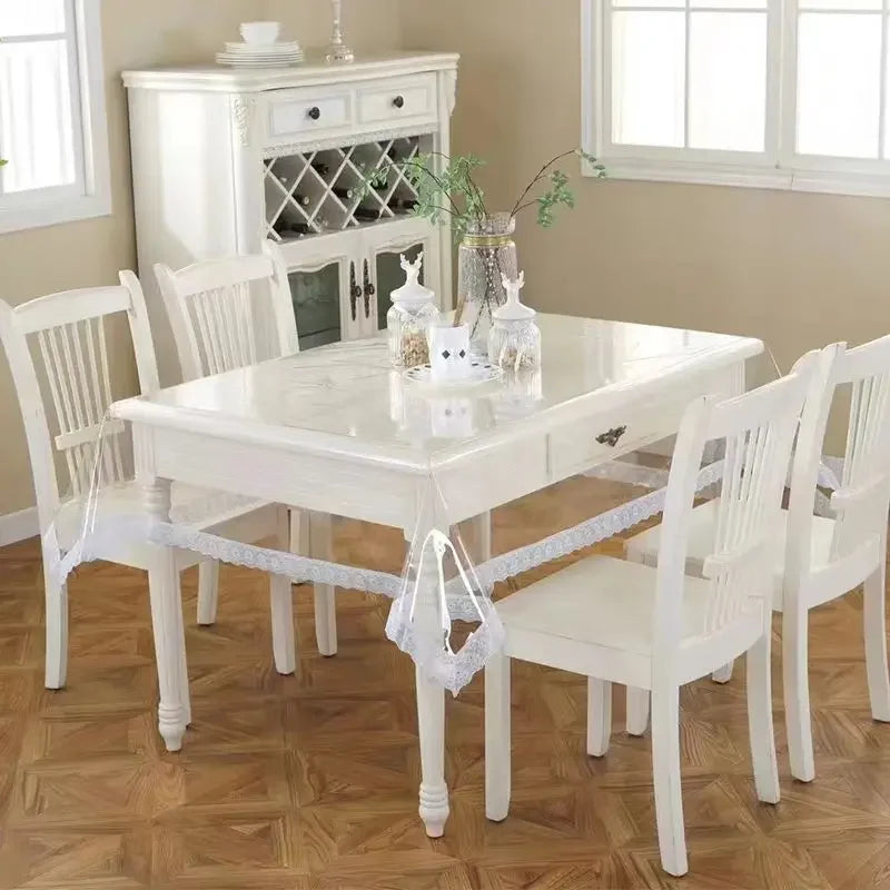 nappe table transparente motif floral bordure moderne adhésive imperméable pvc peva rectangle