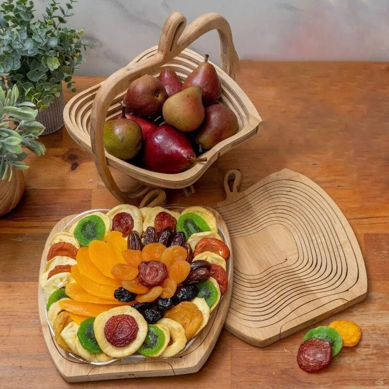 plateau fruits forme pomme bois clair fruits frais secs texture naturelle champêtre original transparent