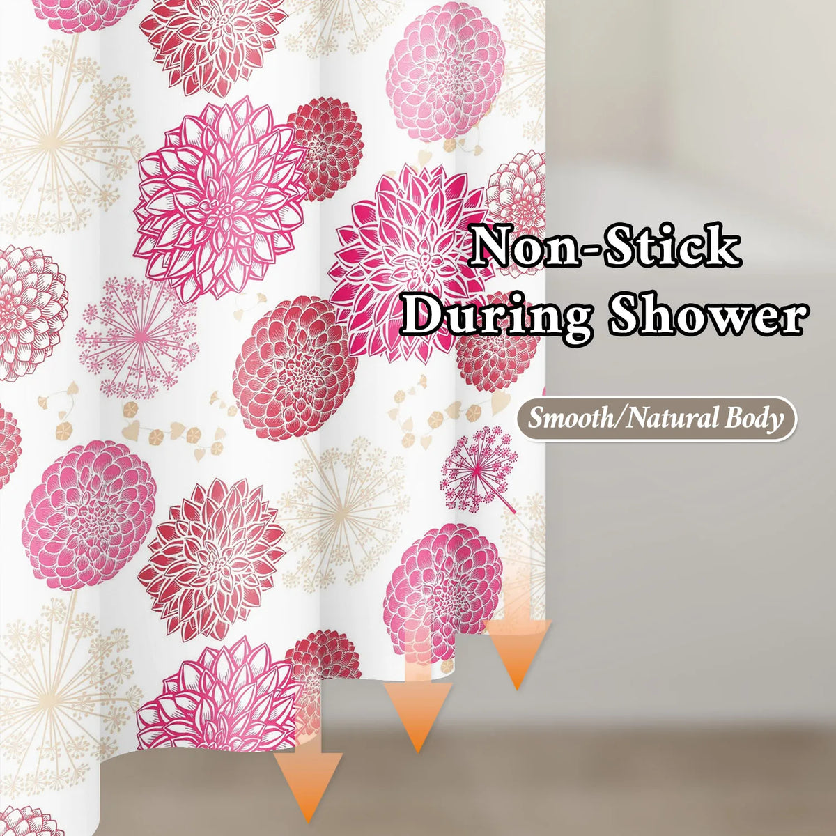 rideau douche floral éva texturé rose fuchsia rouge beige blanc