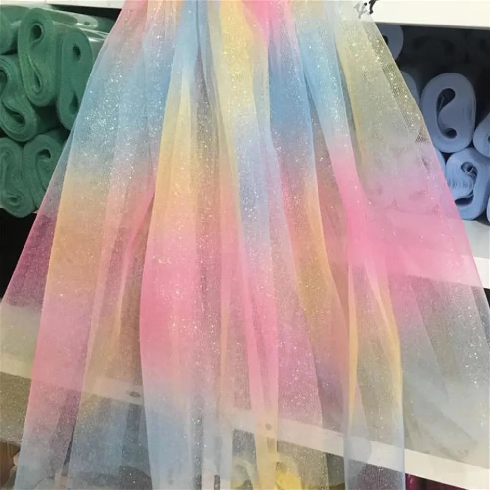 ruban tulle multicolore pailleté argent doré festif 50yards 15cm translucent decoratif