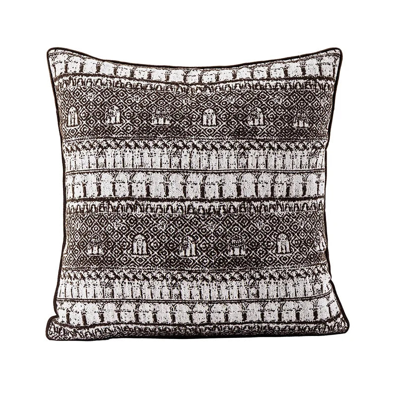 housse coussin décoratif contemporain beige noir gris motifs géométriques polyester coton