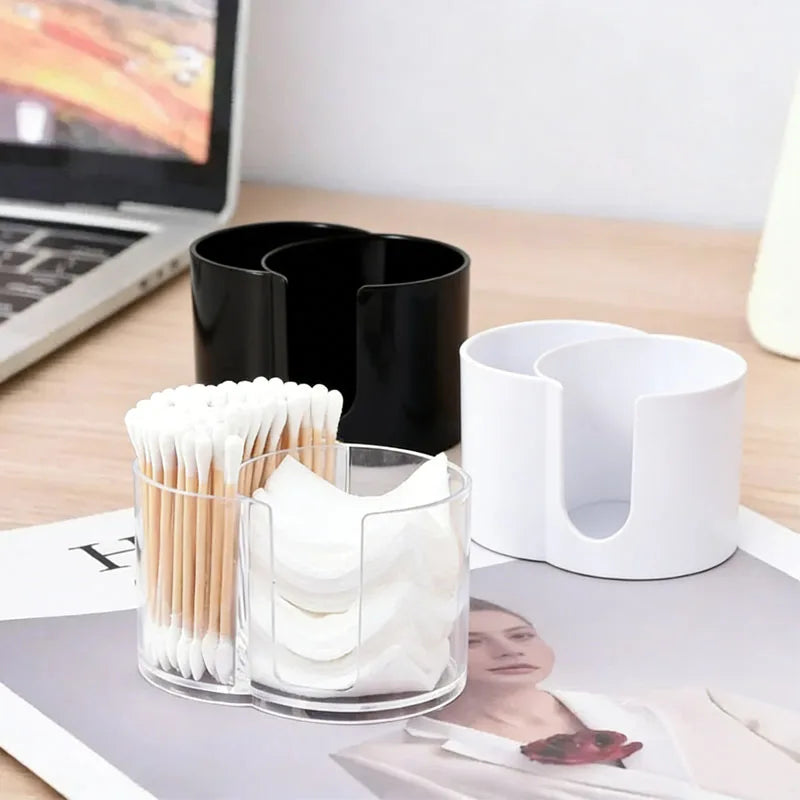 organisateur rangement double compartiment cotons tiges disques démaquillants moderne transparent noir blanc
