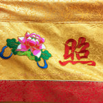 rideau decoration murale bouddhiste artisanal fleurs lotus symboles tibetains écriture chinoise