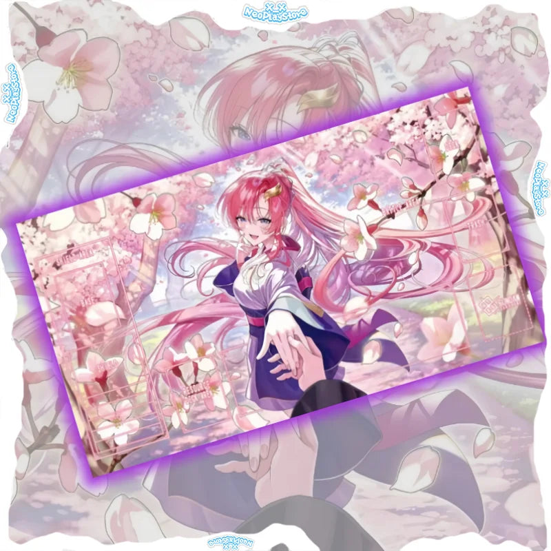 tapis jeu animes fleurs cerisier rose blanc violet fond uni opacité