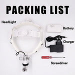 lampe frontale chirurgicale blanc texture cuir moderne batterie chargeur tournevis