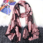 écharpe fleur printemps été femme extérieure polyester longue mode feuilles transparente
