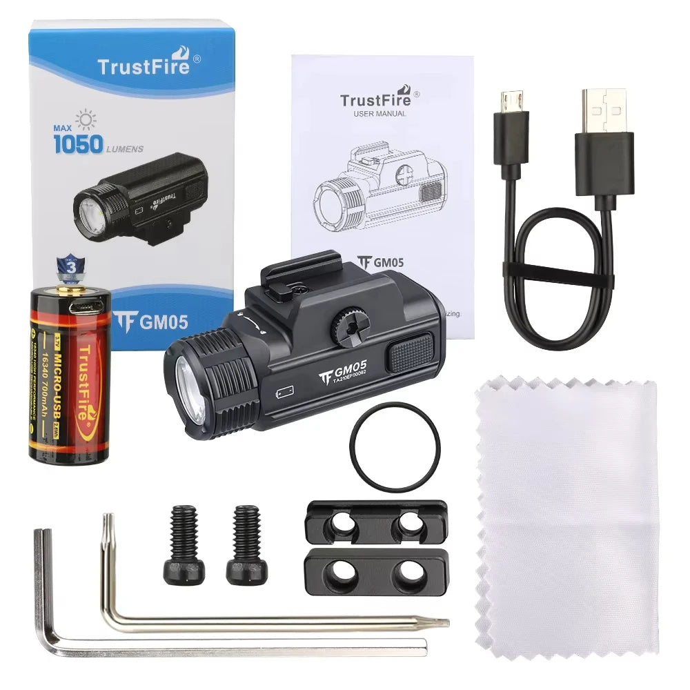 lampe tactique rechargeable 1050 lumens rail picatinny viseur laser noir aluminium