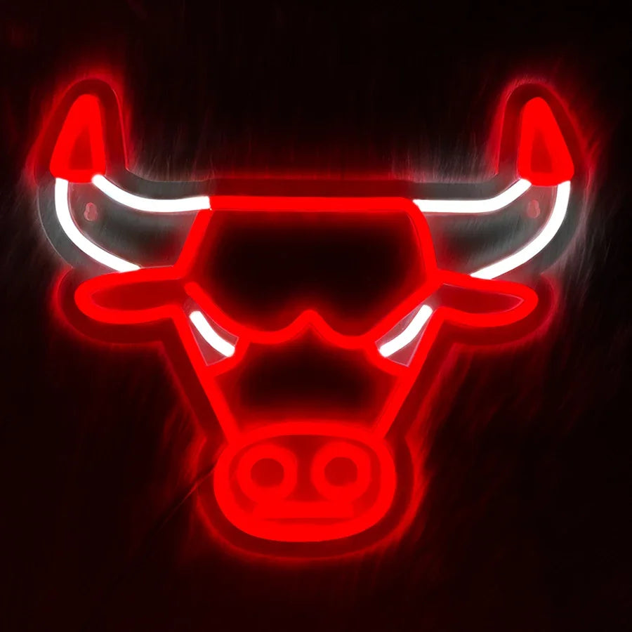 lampe néon tête taureau rouge blanche moderne usb powered chaîne fixations