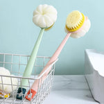 brosse bain pelucheuse douce moderne vert clair rose pâle jaune clair blanc fixée anneaux
