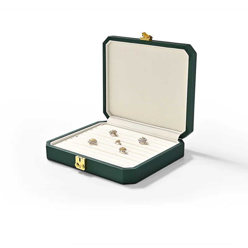 boîte rangement bijoux verte classique clips pu leather respectueux environnement moderne
