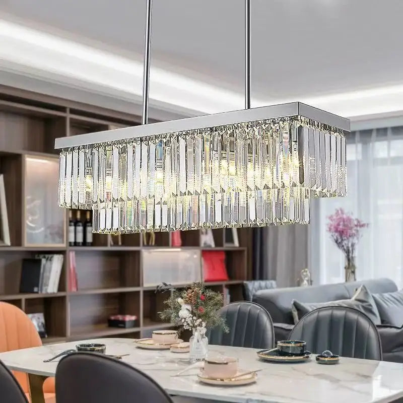Suspension lumineuse moderne cristal transparent doré chaînes métalliques led 100 120 cm