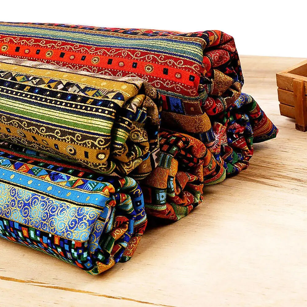 tissu ethnique rayures géométriques orange vert bleu marron noir boho chic rapide respirant abrasion