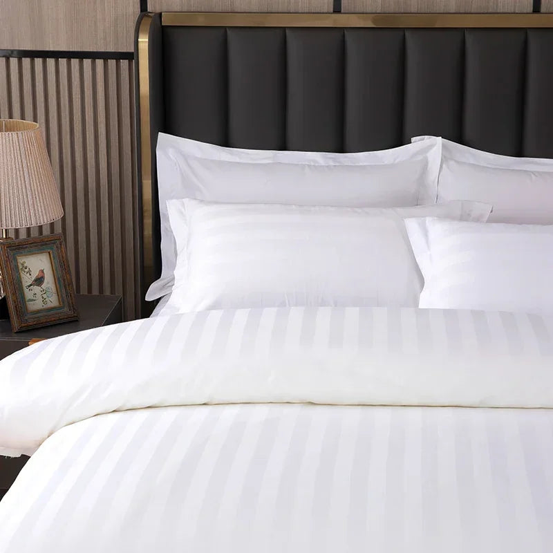 housse couette coton égyptien 100 blanc rayures horizontales classique opaques 400 fils lit adulte