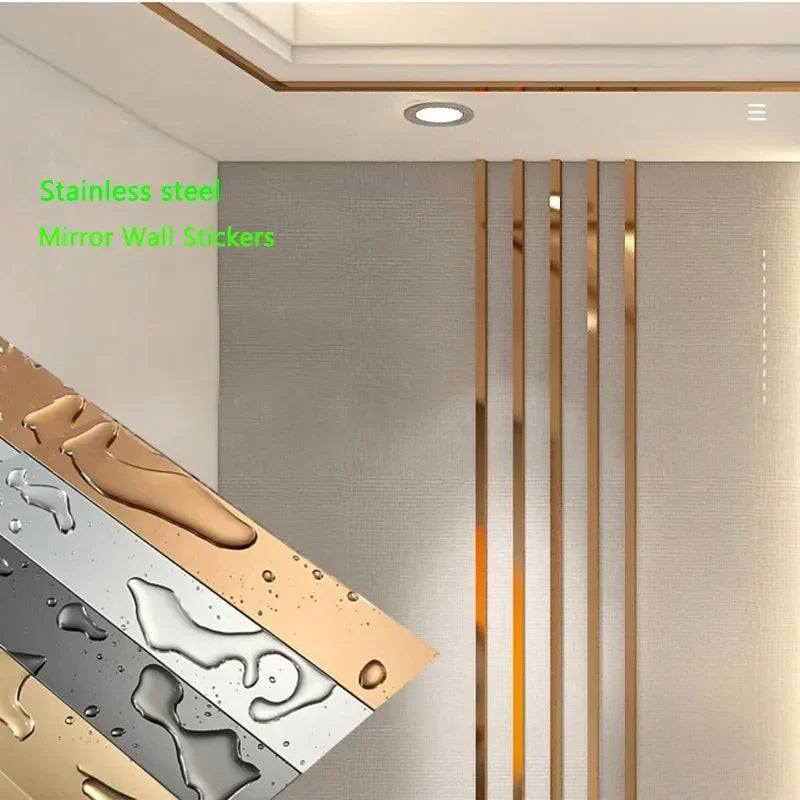 sticker mural acier inoxydable doré moderne adhésif brillant salon chambre cuisine 244cm