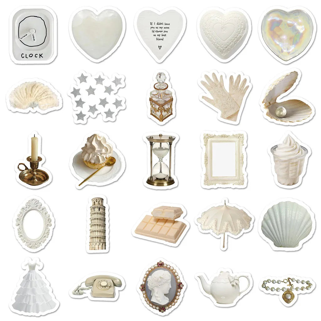 autocollants blancs vintage romantiques coeurs motifs floraux textes horloges fleurs décoration téléphone portable ordinateur