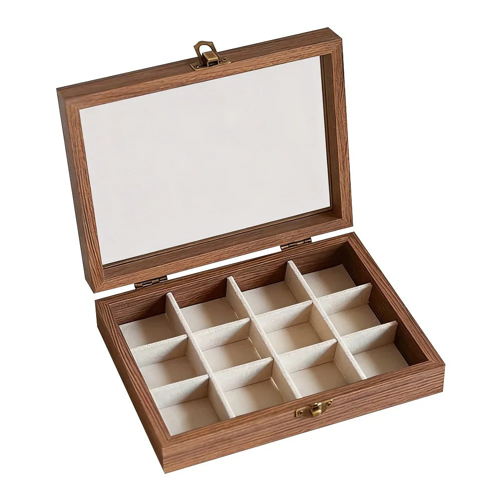 boîte bijoux bois marron compartiments velours transparente cadenas classique moderne