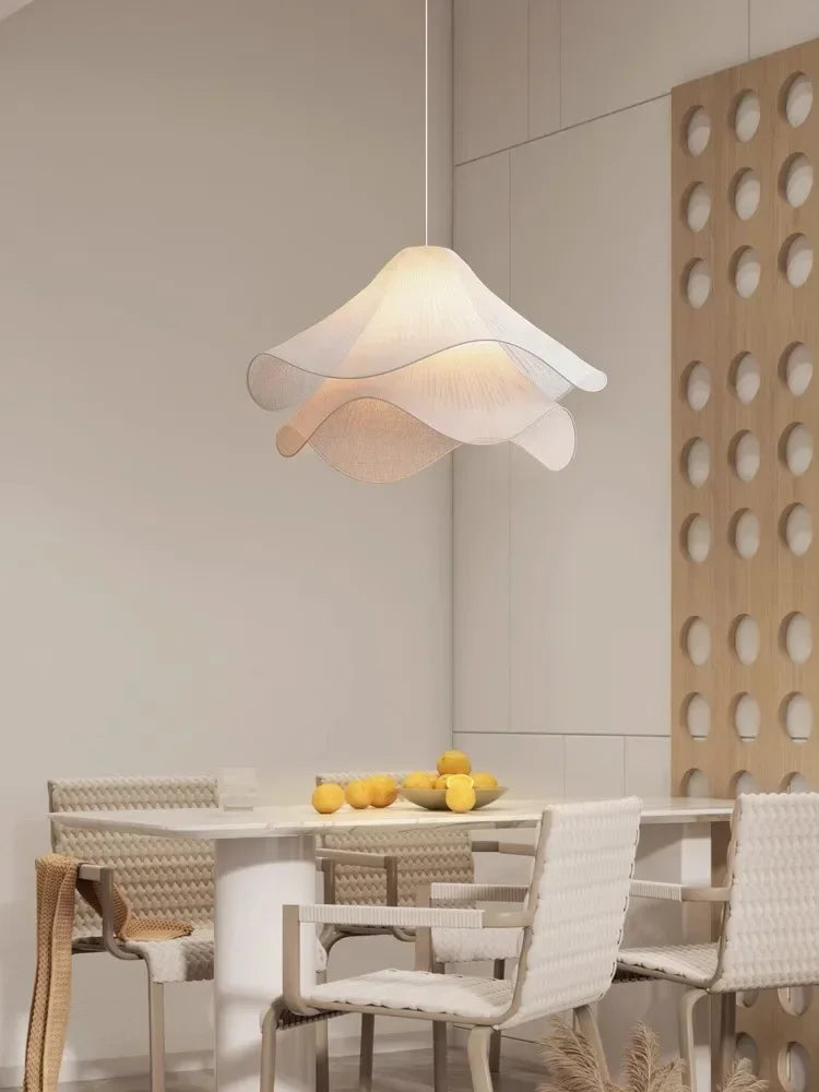 lampe suspendue tissu plissé blanc moderne chambre salon pendentif chaines certifications sécurité lumière