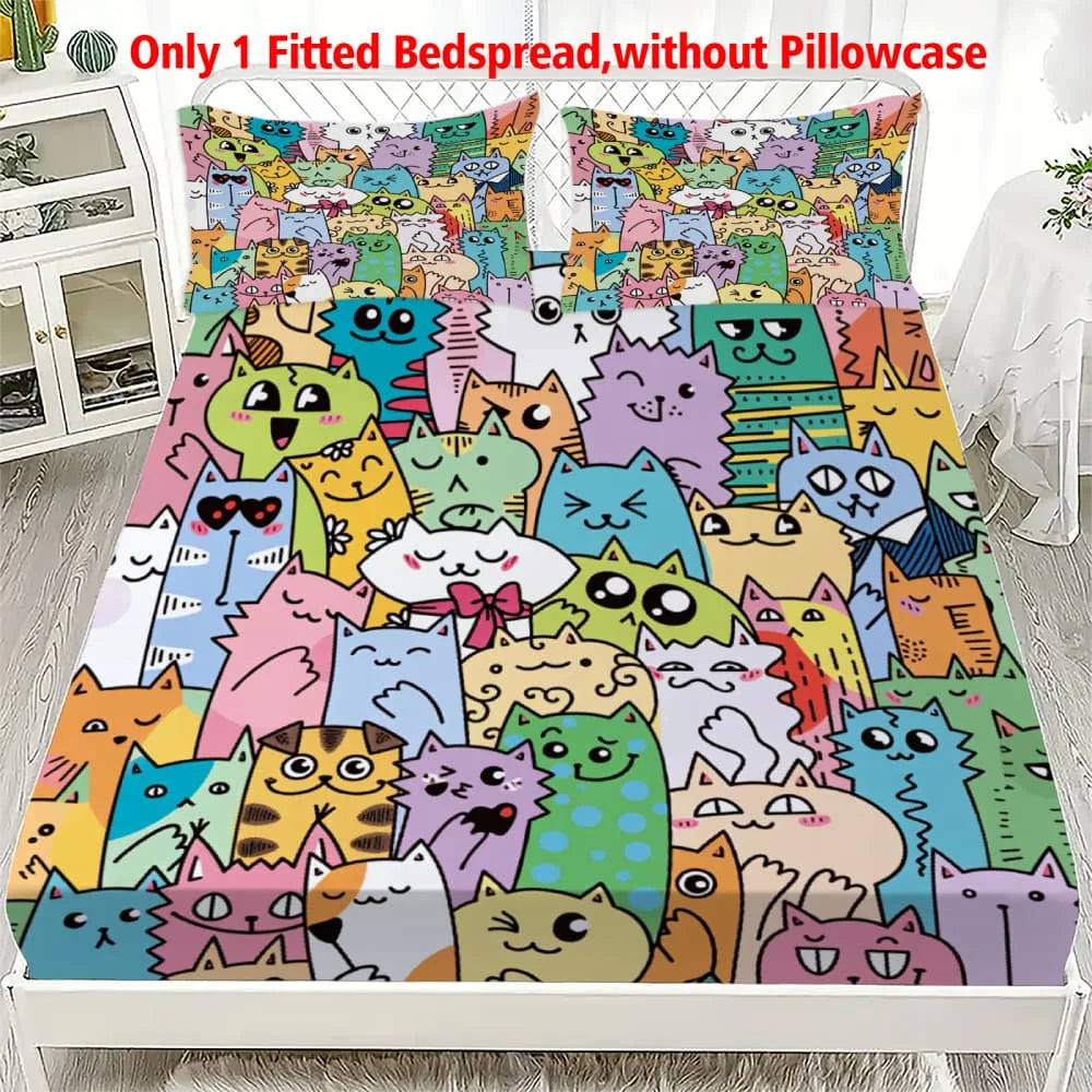 drap housse multicolore imprimé chats expressifs moderne coton polyester simple double queen king chambre