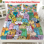 drap housse multicolore imprimé chats expressifs moderne coton polyester simple double queen king chambre