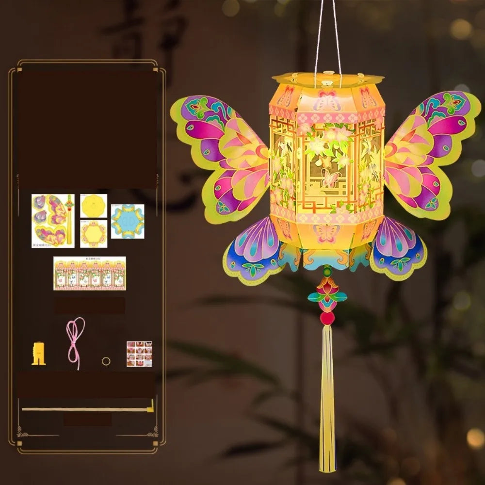lanterne papillon artisanale transparente motifs floraux couleurs vives tassel inclusion ornementations traditionnelles occasions fêtes