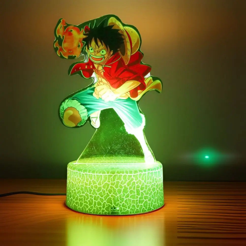 lampe led 3d anime luffy zorro cracked surface télécommande câble usb nocturne rouge vert