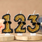bougies forme chiffres paillettes dorées or noir festives anniversaires tringles
