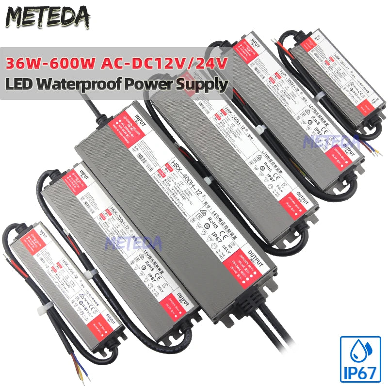 transformateur led waterproof ip67 12v 24v 36w 600w gris métallisé texturé industrielle