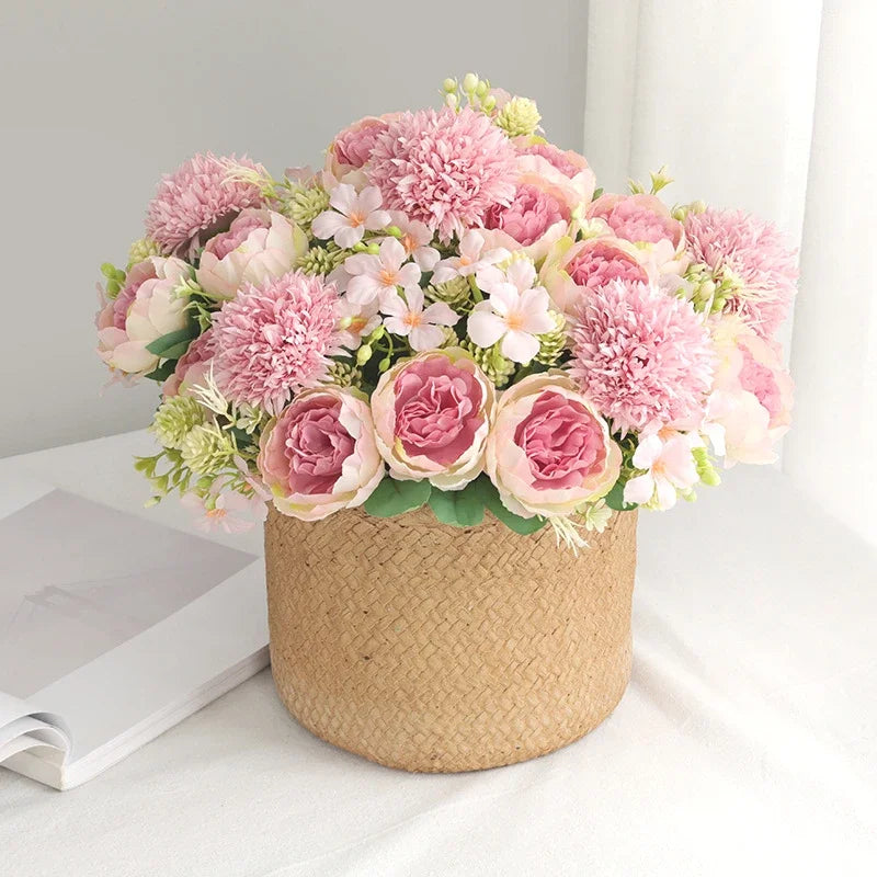 bouquet artificiel pivoine rose blanc moderne élégant mariage décoration intérieure festivité pré nuptiale faux