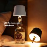 lampe table moderne bouteille transparente abat jour opaque étiquette vin led recharge usb modes