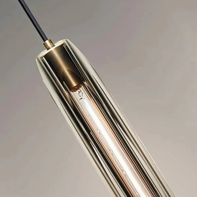 luminaire suspendu moderne verre transparent or métal cuivre chambre étude minimaliste