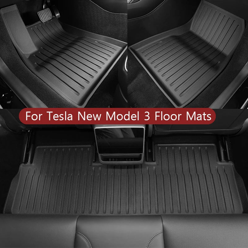 tapis sol coffre tesla model noir rayures horizontales moderne antidérapant caoutchouc