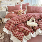 housse couette carreaux rouge blanc vintage romantique pièces 180x210cm 200x200cm 220x240cm