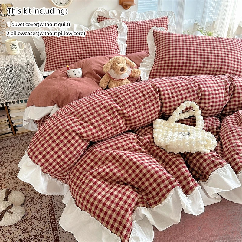 housse couette carreaux rouge blanc vintage romantique pièces 180x210cm 200x200cm 220x240cm