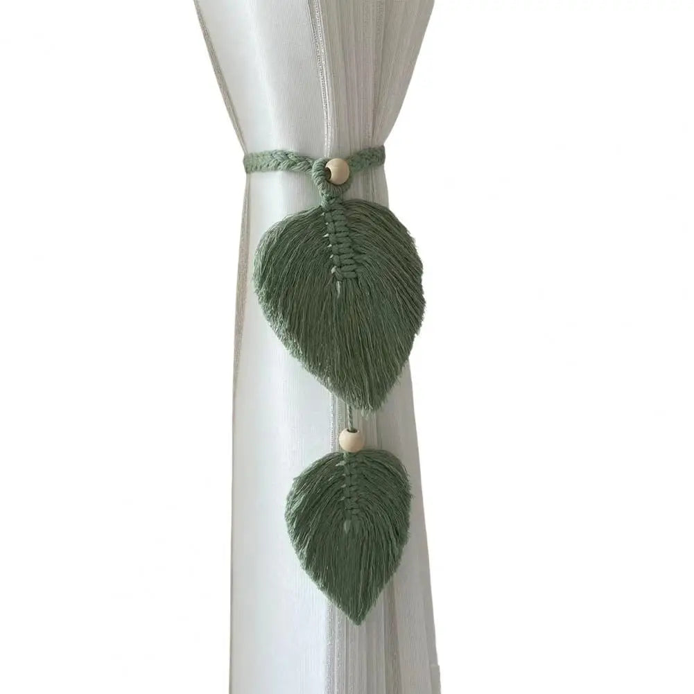 rideau boho feuilles coeur tissage main blanches couleurs variées transparent artisanal