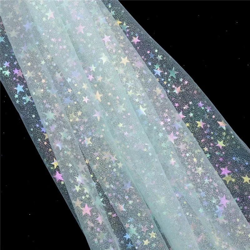 tissu translucide étoiles dorées paillettes violet vert bleu rouge rose blanc décoration événementiel bricolage