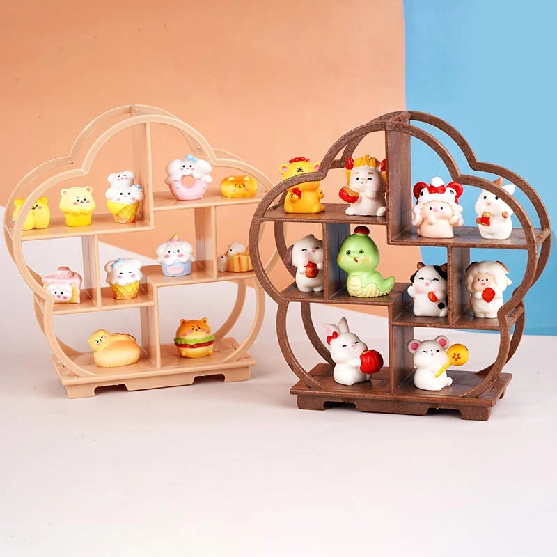 étagère bois figurines animaux gâteaux bonbons minimaliste moderne decoration intérieure brun beige naturel