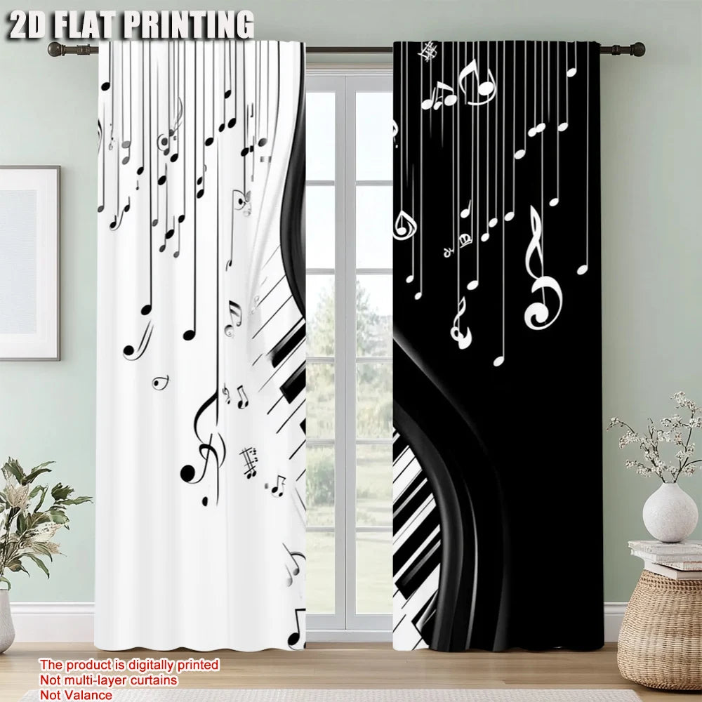 rideau noir blanc notes musicales piano moderne graphique décoration mur opaque polyester pièces