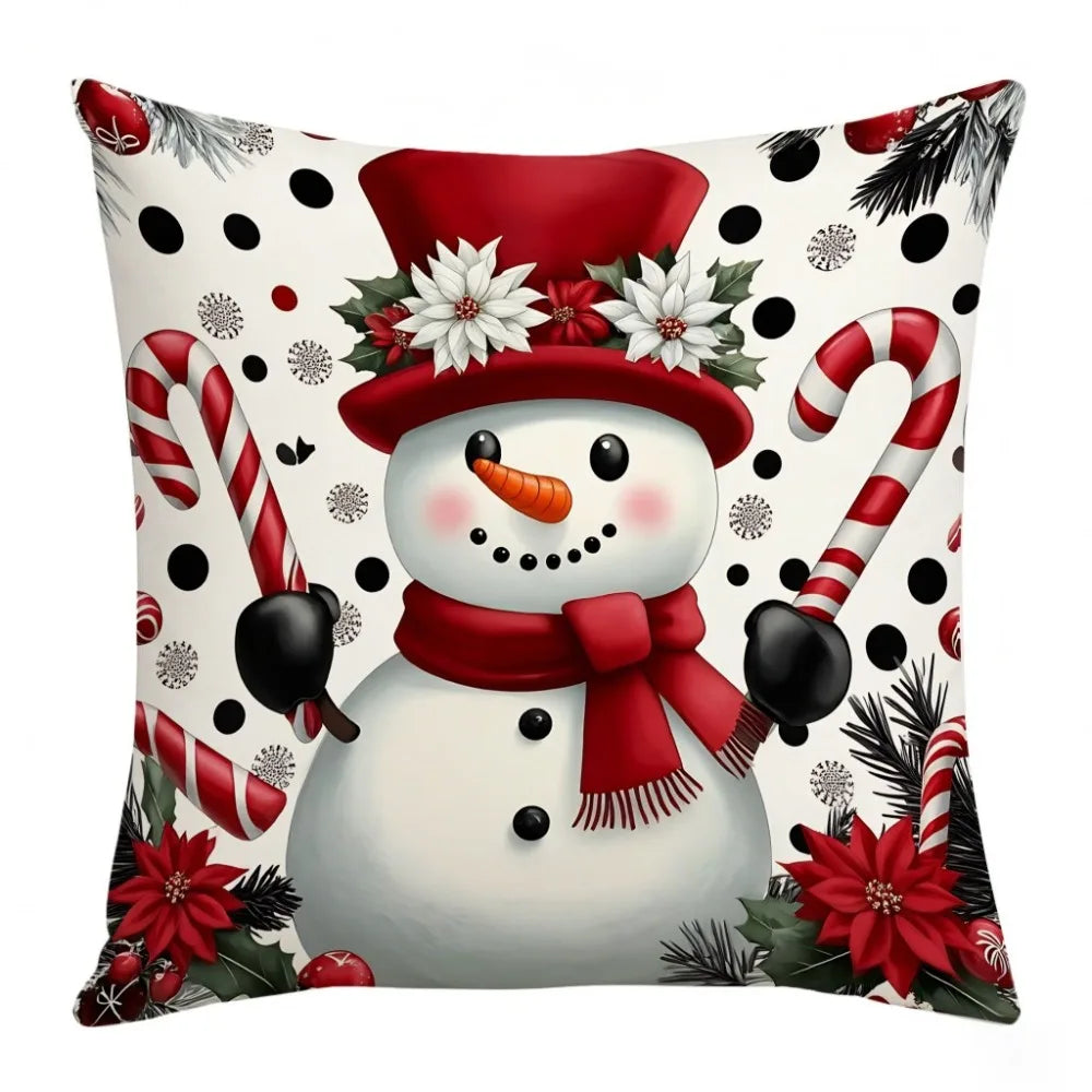 coussin décoratif noël carreaux rouge blanc flocon neige bonhomme neige guirlande sapin 45cm 45cm