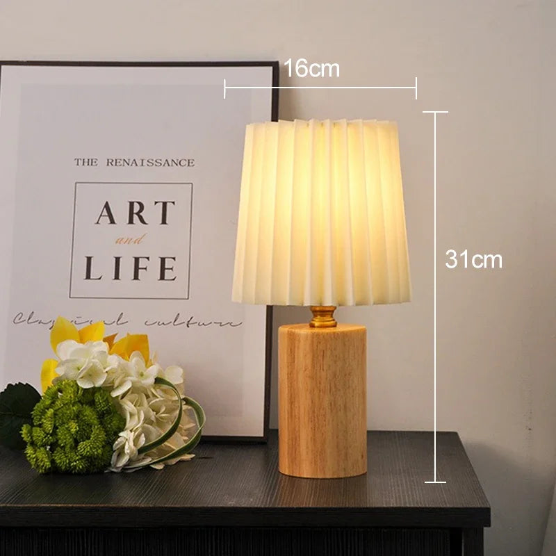 lampe table moderne abat jour plissé bois brun veilleuse usb led chaleur ambiance chambre